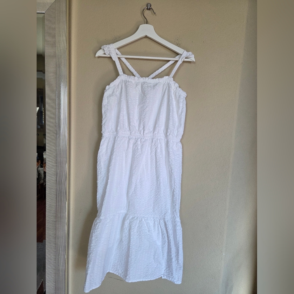 Peyton & Parker White Seersucker Sleeveless Dress Coastal Summer Breezy Beach